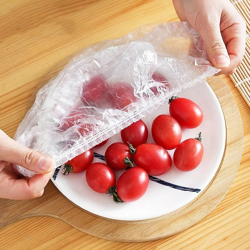 Disposable Plastic Wrap Elastic Food Lid Cap - 50 Pcs Pack - Tuzzut.com Qatar Online Shopping