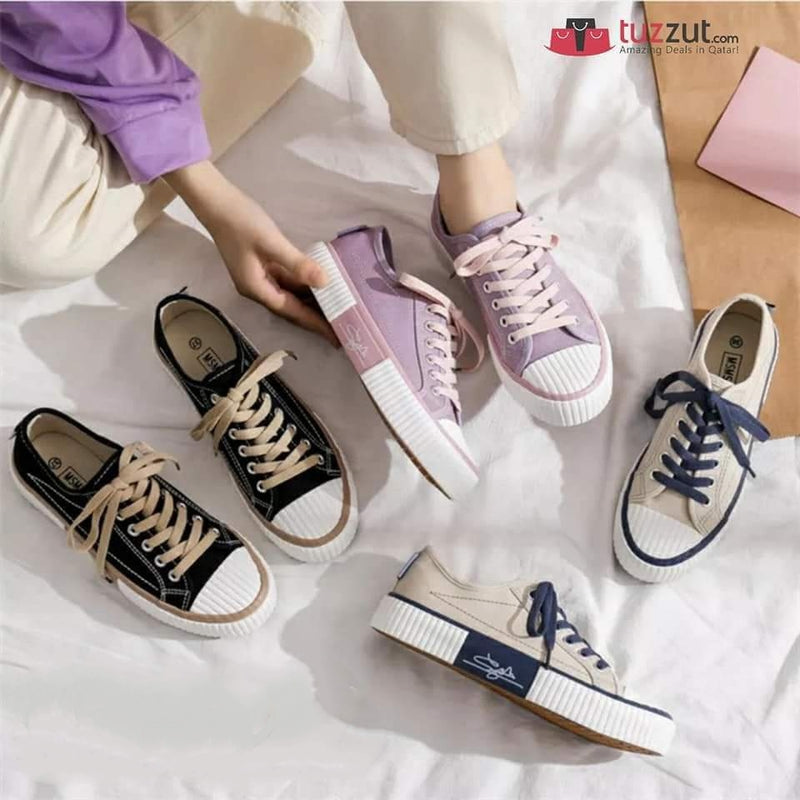 Women's Fashion Canvas Lace-Up Shoes Sneakers A058 - Tuzzut.com Qatar Online Shopping