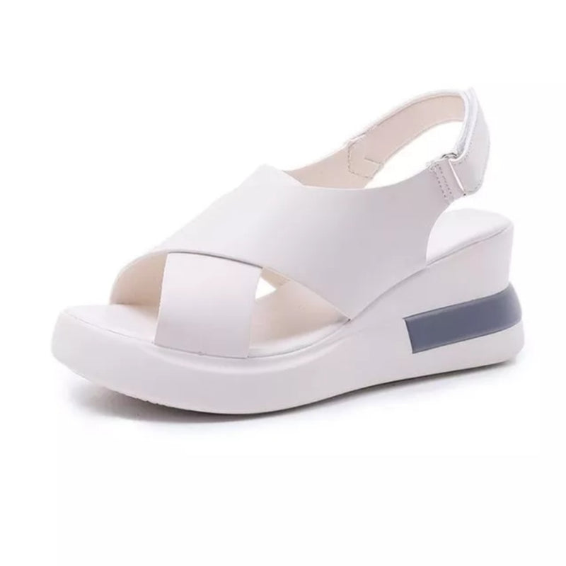 Women's Buckle Detail Slingback Wedge Sandals - Tuzzut.com Qatar Online Shopping