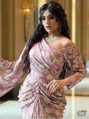 Gold Pink Print Nipped Waist Chiffon Dress - Tuzzut.com Qatar Online Shopping