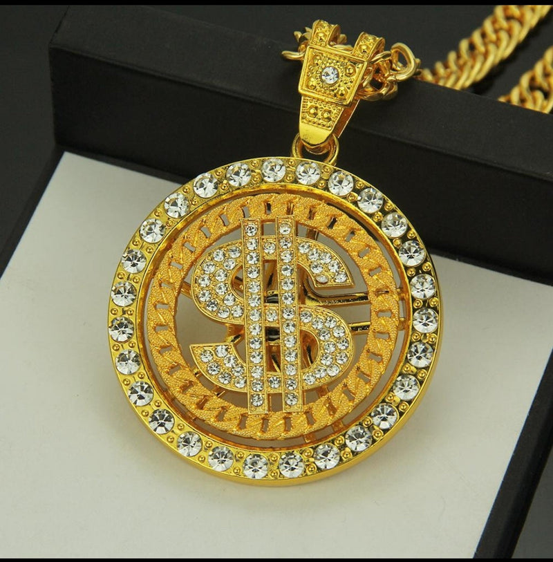 Fashion Charm Titanium Steel Mens Degree Rotatable Pendant Zircon Gold Plated Rotation Hip Hop Party Necklace for Men Jewelry - Tuzzut.com Qatar Online Shopping