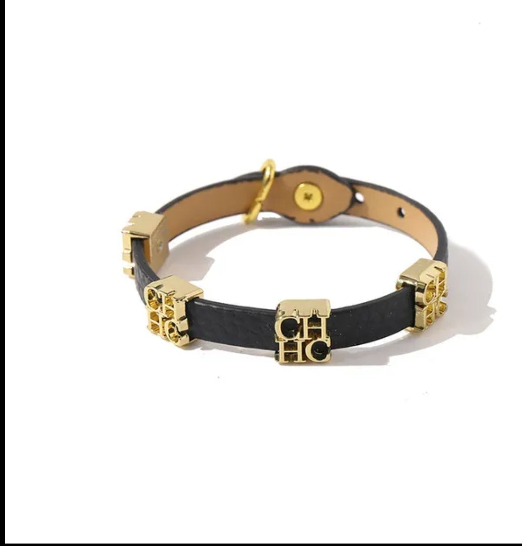 PU Leather CH Steel Letter Charms Bracelet X1398676 PU Leather CH Steel Letter Charms Bracelet X1398676
