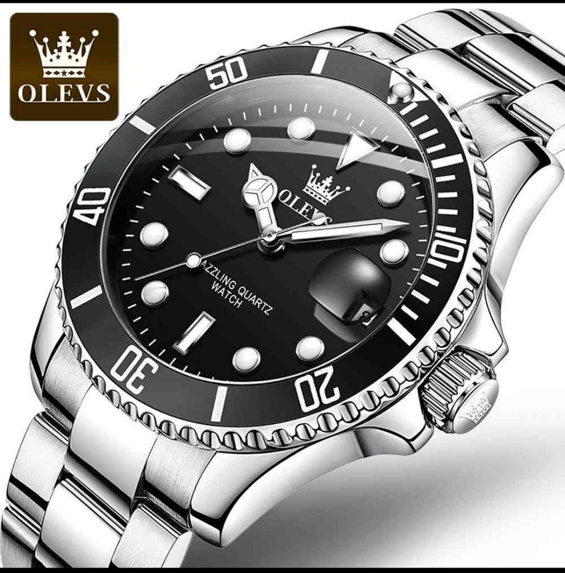 OLEVS Mens Black Watch For Men With Big Black Dial Business Luxury Mens  Watches Date display Watch Black Stainless Steel Watch Men Luminous Quartz