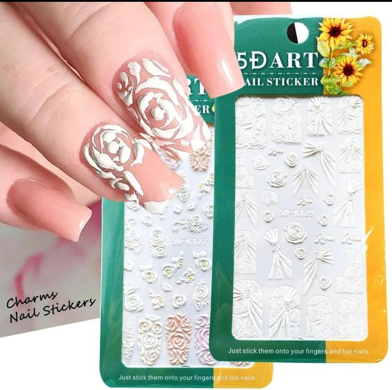 3D French Tips Nail Stickers Shiny Glitter Silver White Sliders Decals Nail Art Decoratios - Tuzzut.com Qatar Online Shopping