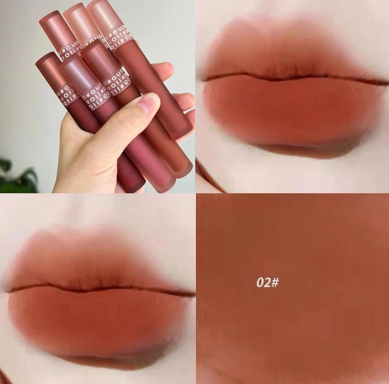 OUOII Matte Liquid Lipstick Non-stick Cup Waterproof Long Lasting Lip Glosses Moisturizing Velvety Lip Makeup Cosmetics