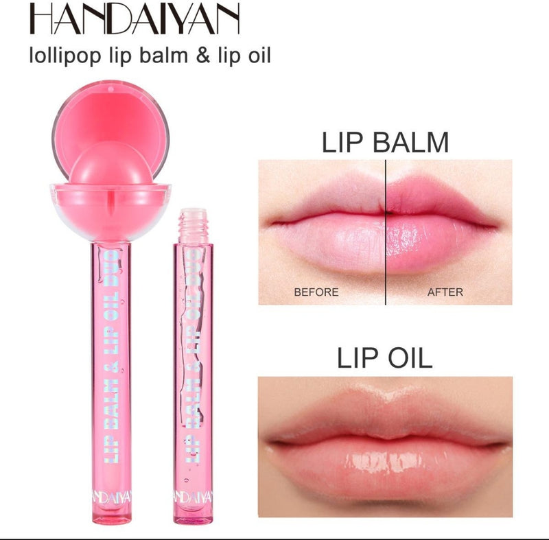Cute Lollipop Lip Balm Lip Gloss Moisturizer Candy Lip Gloss Lipstick 2 in 1 Color Change Waterproof Long Lasting Lip Cosmetics