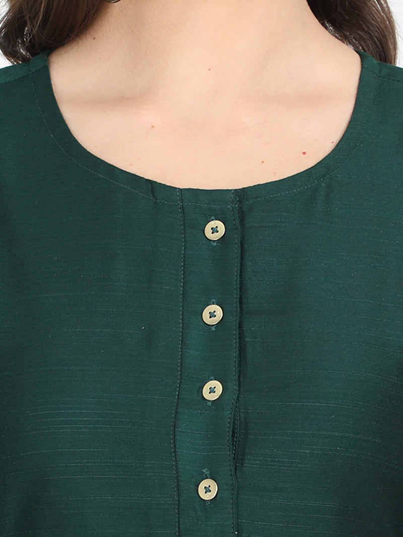 Women Green Cotton Silk Dress - Tuzzut.com Qatar Online Shopping