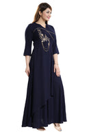 Women Blue Zardosi Maxi Dress - Tuzzut.com Qatar Online Shopping