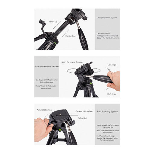 Jmary KP-2234 Professional Aluminium Tripod for All DSLR Cameras (Black) - Tuzzut.com Qatar Online Shopping