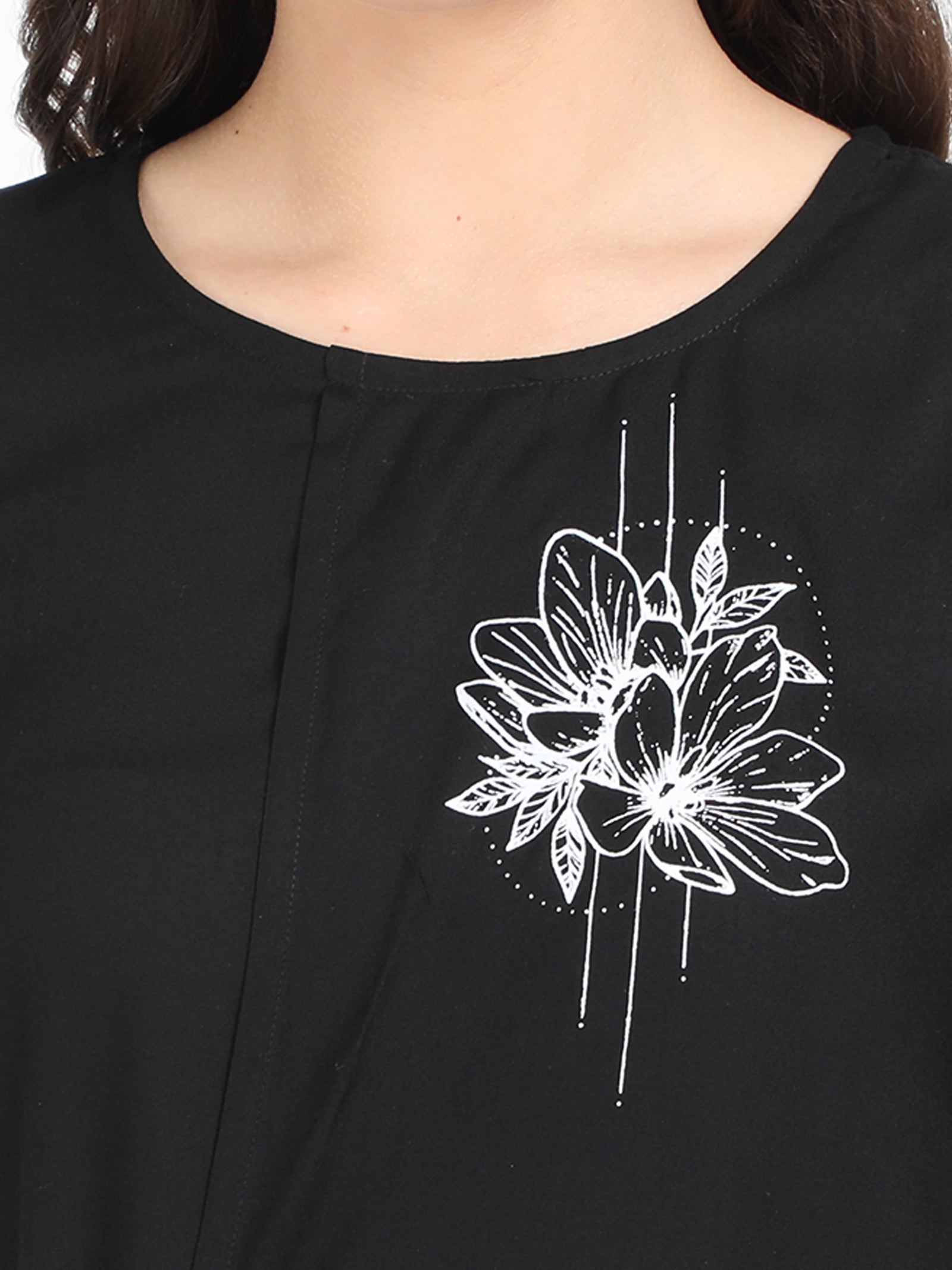 Women Black Single flower print casual Short Top Women Black Single flower print casual Short Top
