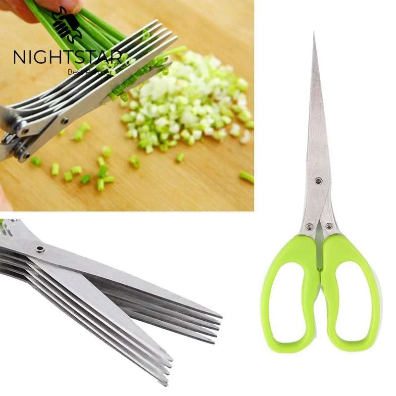 Multi-functional Stainless Steel Scissors For Kitchen Knives 5 Layers Sushi Scissors Shredded Scallion Cut Herb Spices Scissors S3314546 - Tuzzut.com Qatar Online Shopping
