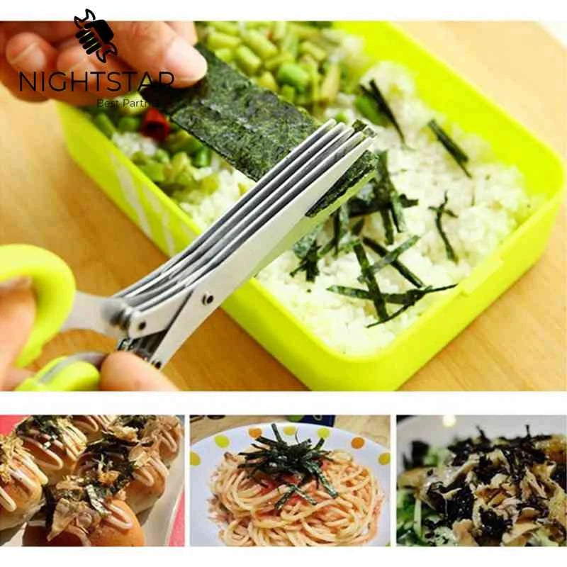 Multi-functional Stainless Steel Scissors For Kitchen Knives 5 Layers Sushi Scissors Shredded Scallion Cut Herb Spices Scissors S3314546 - Tuzzut.com Qatar Online Shopping