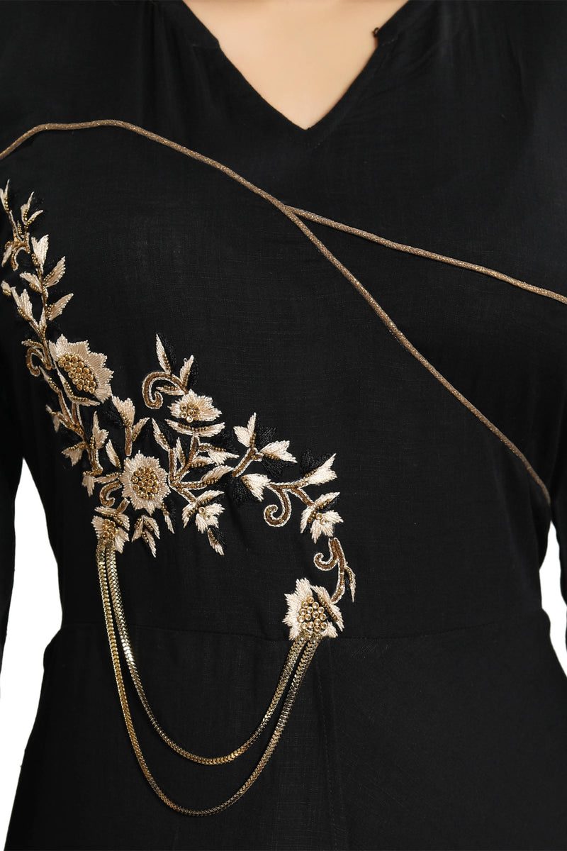 Women Black Zardosi Maxi Dress - Tuzzut.com Qatar Online Shopping