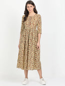Women Beige Printed Cotton Dress - Tuzzut.com Qatar Online Shopping
