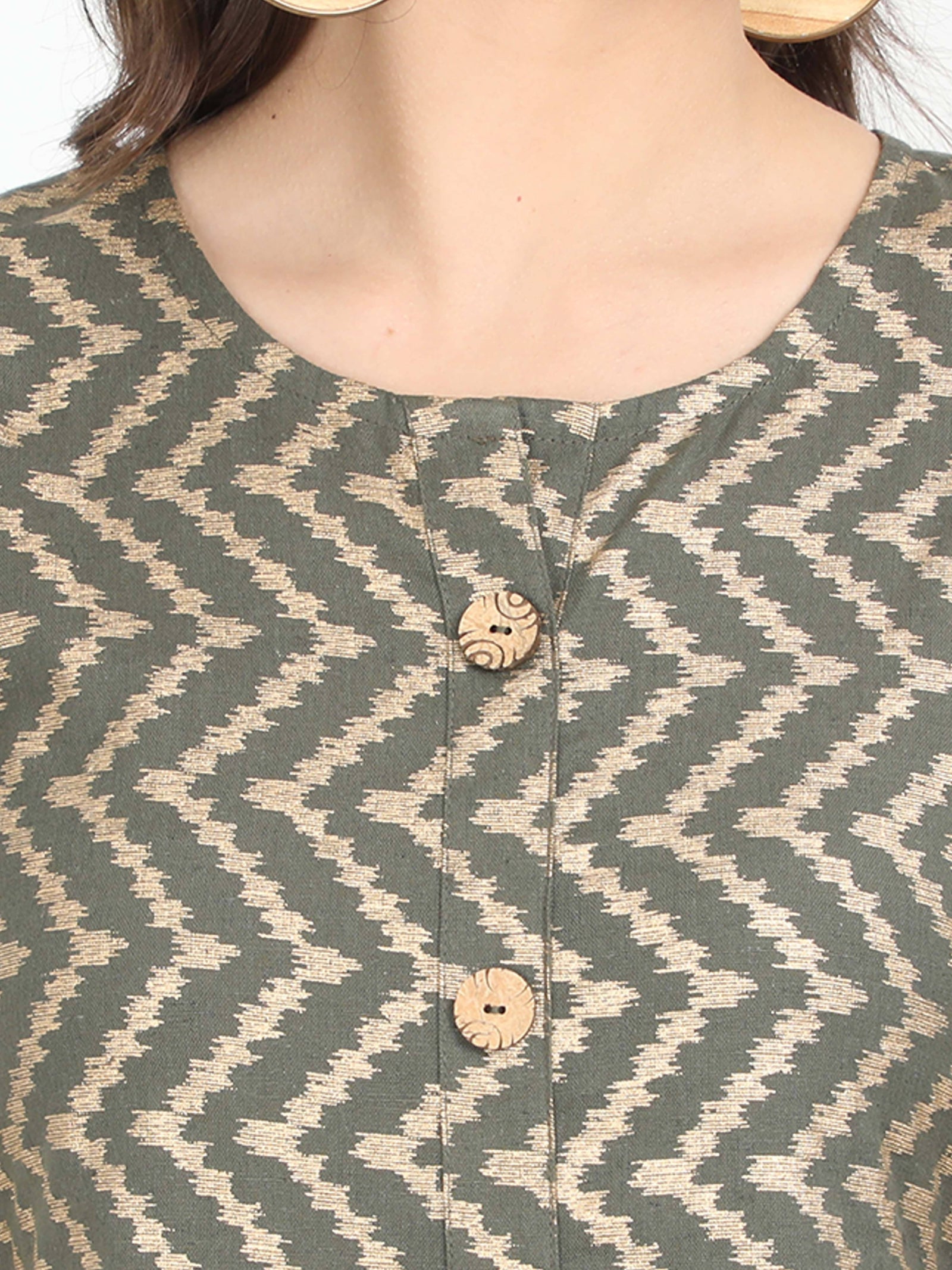 Women Olive Green Printed A-Line Kurta Women Olive Green Printed A-Line Kurta