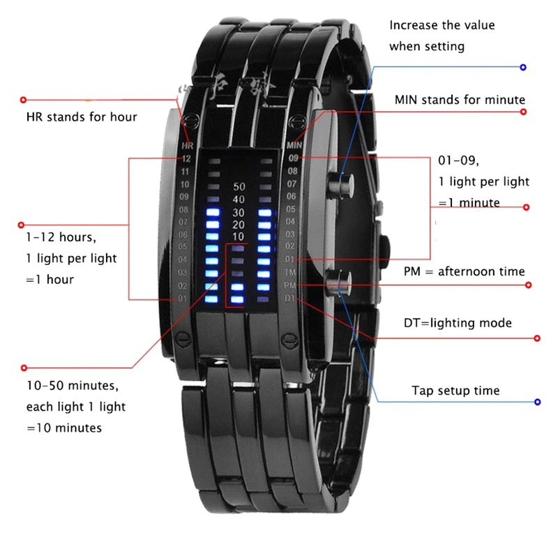 New Fashion Men Women Watch With LED Wristband Durable Bracelet Creative Stainless Steel Outdoor Sports Smart Watch S369528 - Tuzzut.com Qatar Online Shopping