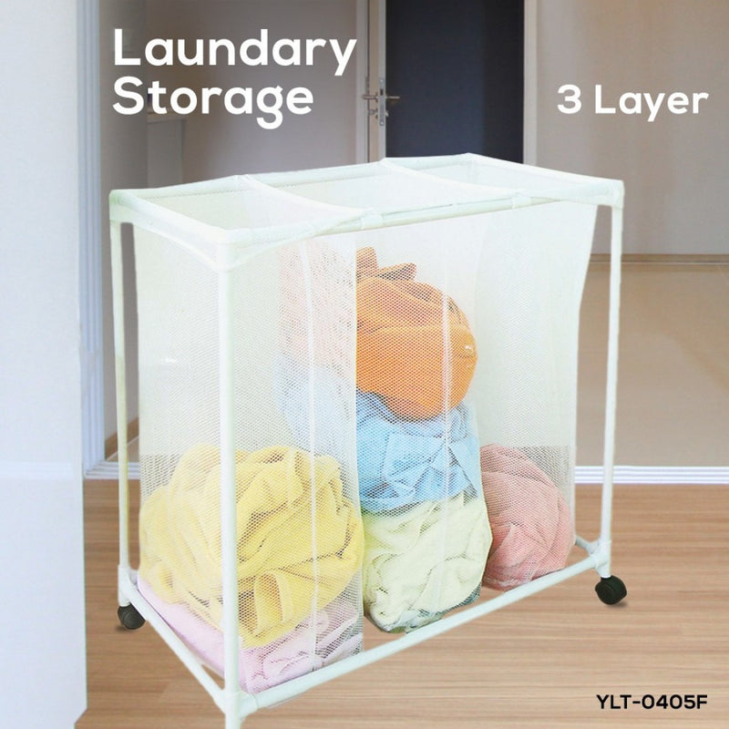 Laundry Sorter Triple Compartment with Wheels - Tuzzut.com Qatar Online Shopping