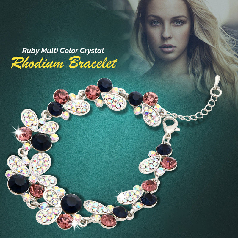Kavani Ruby Multicolor Chimes Multicolor Crystal Rhodium Bracelet - GH-134 - TUZZUT Qatar Online Store