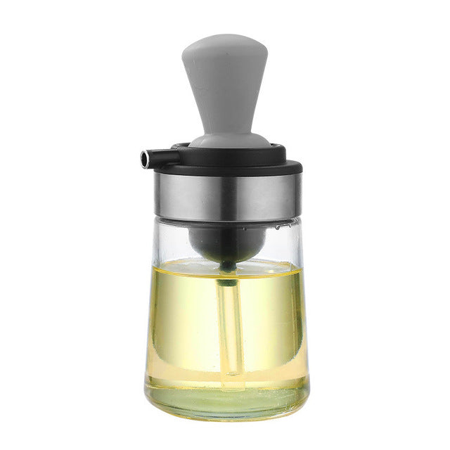 Oil Bottle Dispenser with Brush Plastic Olive Oil Kettle Silicone Brush Oiler Glass Container Cookware Kitchen Baking Bbq Tool S4721680 - Tuzzut.com Qatar Online Shopping