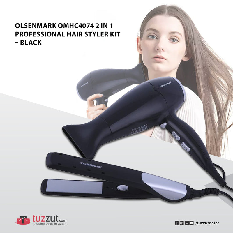 Olsenmark OMHC4074 2 in 1 Professional Hair Styler Kit – Black - Tuzzut.com Qatar Online Shopping