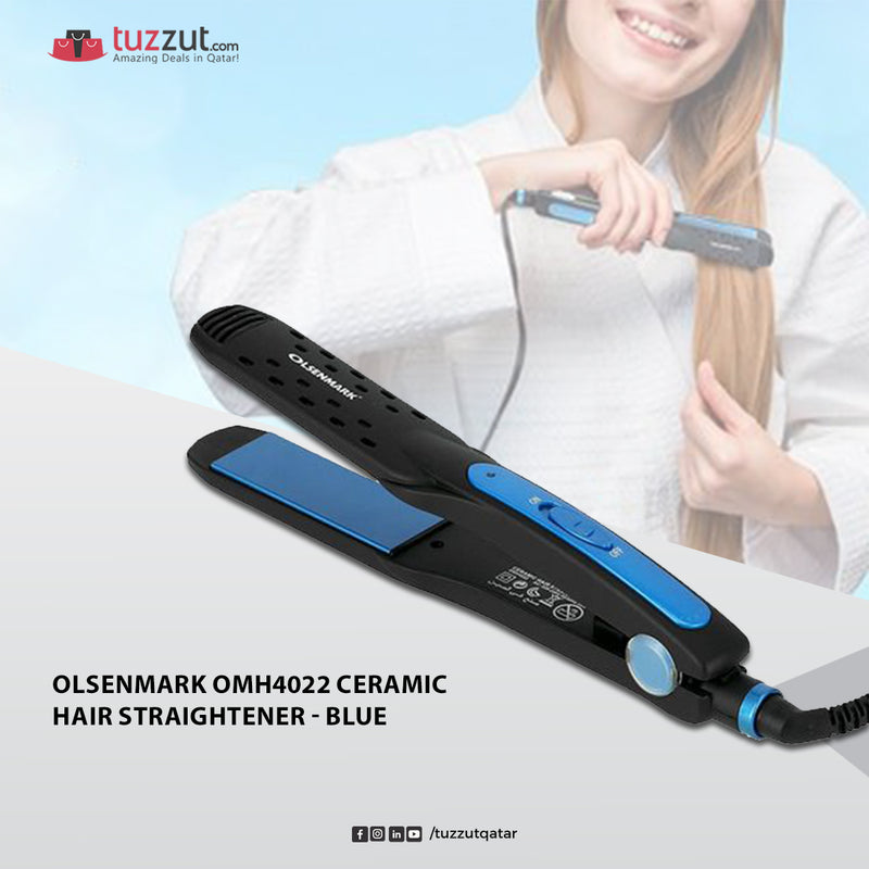 Olsenmark OMH4022 Ceramic Hair Straightener - Blue - Tuzzut.com Qatar Online Shopping