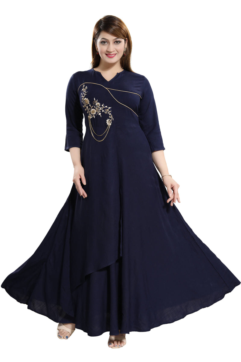 Women Blue Zardosi Maxi Dress - Tuzzut.com Qatar Online Shopping
