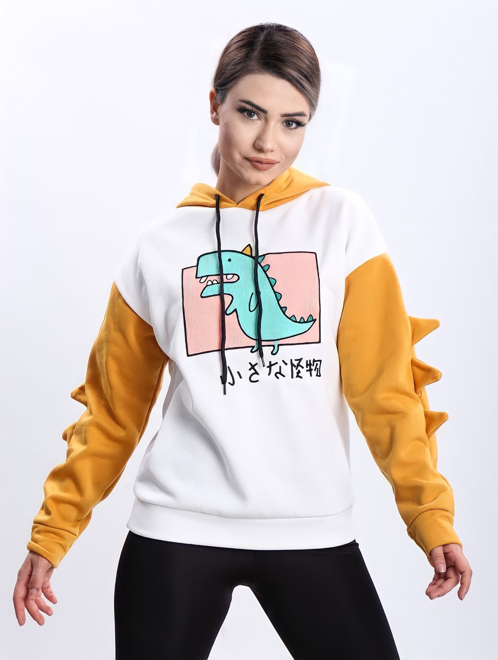 Turkish Dinosaur Cartoon Hoodie Women Fashion Sweatshirt - Yellow Turkish Dinosaur Cartoon Hoodie Women Fashion Sweatshirt - Yellow