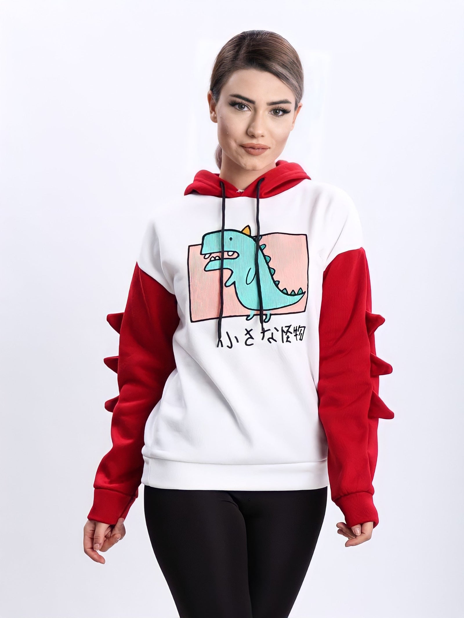Turkish Dinosaur Cartoon Hoodie Women Fashion Sweatshirt - Red Turkish Dinosaur Cartoon Hoodie Women Fashion Sweatshirt - Red