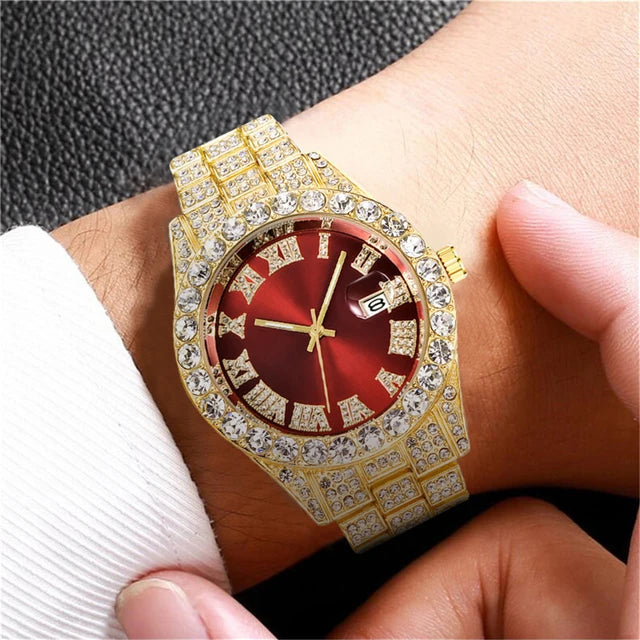 Men's Fashion Diamond Stainless Calendar & Clock Auto Quartz Male Watch - Tuzzut.com Qatar Online Shopping