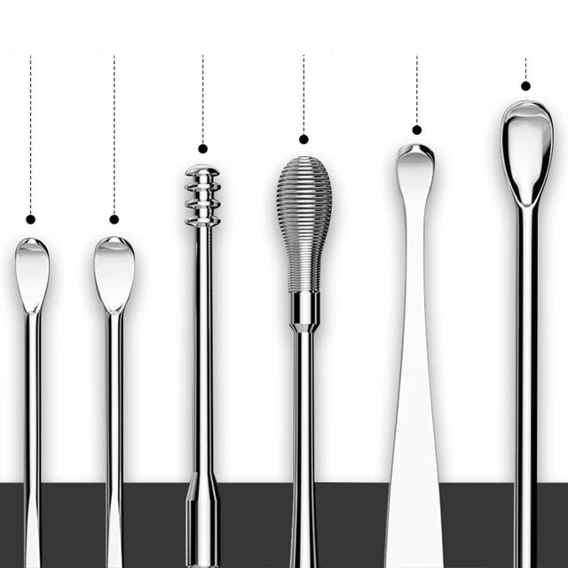6Pcs/Set Stainless Steel Spiral Ear Pick Spoon Ear Wax Removal Cleaner Multifunction Portable Ear Pick Ear Care Beauty Tools - Tuzzut.com Qatar Online Shopping