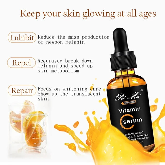 Vitamin C facial serum brightens skin spots hyaluronic acid facial essence skin care - Tuzzut.com Qatar Online Shopping