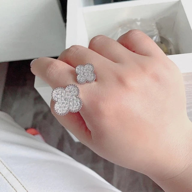 Double Flower Ring Female 925 Stamp Opening Flower White Zircon Ring Wedding Valentine's Day Gift - TUZZUT Qatar Online Store