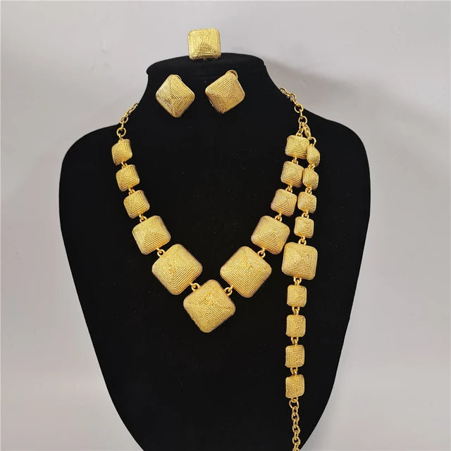 Nigerian Bridal Jewelry Set African Gold Color Dubai Style Necklace And Earrings For Women L1101-4 - Tuzzut.com Qatar Online Shopping