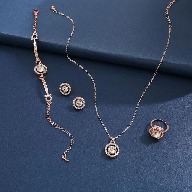Women Watch Jewelry 5 Pcs Set - Watch Necklace Bracelet Earrings Ring - P871 - Tuzzut.com Qatar Online Shopping