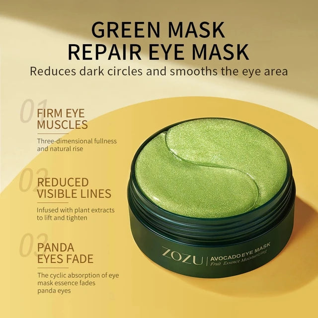 ZOZU Avocado Crystal Bouncing Eye Mask 60pcs Moisturizing and Dark Circles Improvement Eye Mask Patch Eye Care - Tuzzut.com Qatar Online Shopping