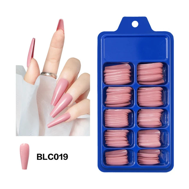 Blue Box 100Pcs Candy Solid Color Ballet Nail Trapezoidal False Nail Artificial Finger Set Bulk Long Full Cover Nail Tips - Tuzzut.com Qatar Online Shopping