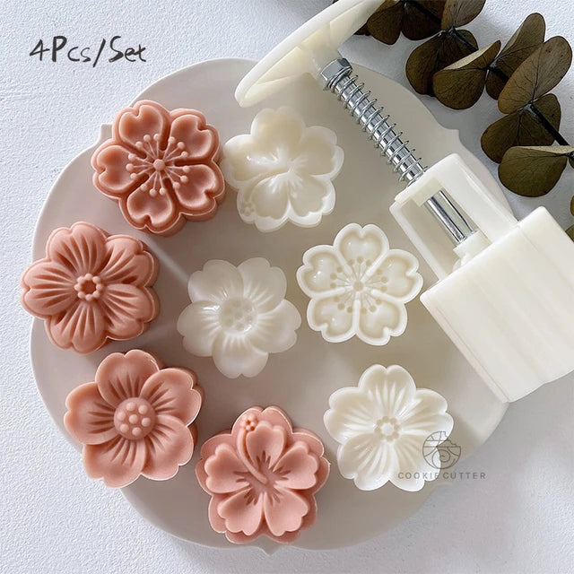 4pcs/set Flower Mold Pastry Cherry Blossom Rose Pattern Hand Pressing Mold Plunger Pastry Tool - Tuzzut.com Qatar Online Shopping