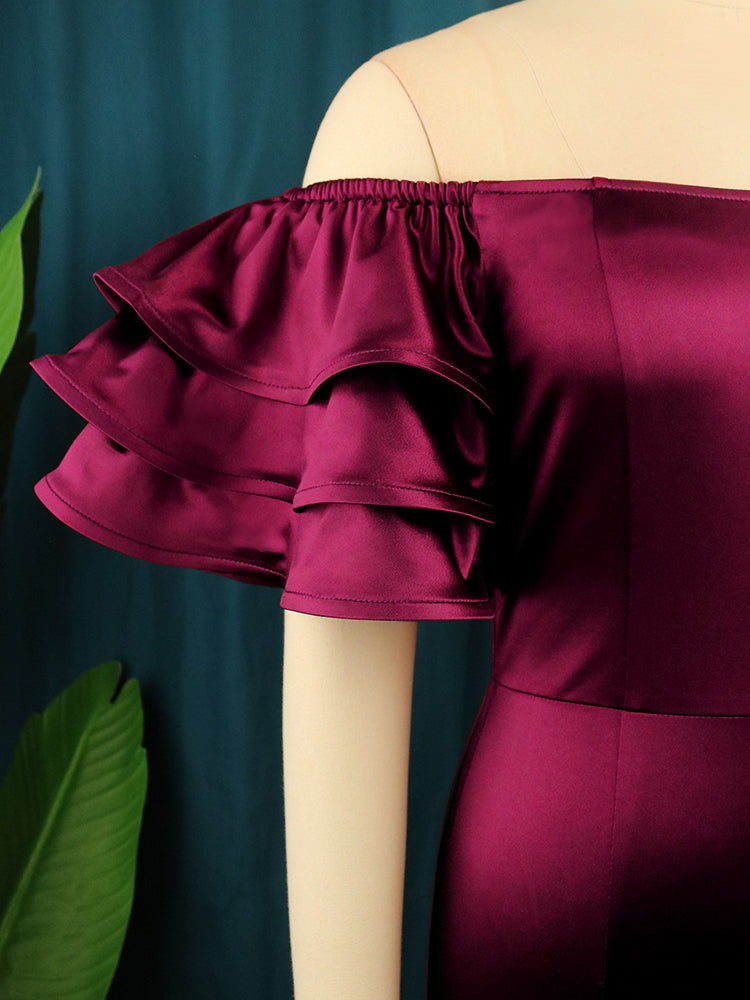 Women Satin Party Dress Slash Neck Short Puff Sleeve Shoulder Bodycon Clubwear Summer Event S4653623 Women Satin Party Dress Slash Neck Short Puff Sleeve Shoulder Bodycon Clubwear Summer Event S4653623