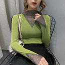 Women's V-Neck Long Sleeve Shiny T-Shirt Korean Style Top R2446 - Tuzzut.com Qatar Online Shopping