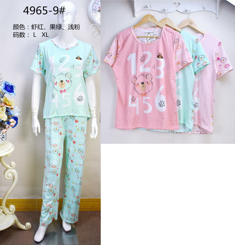 3 Pairs Super Quality Cotton Pyjama Set for Women 4965-9 (Assorted Colors) - Tuzzut.com Qatar Online Shopping