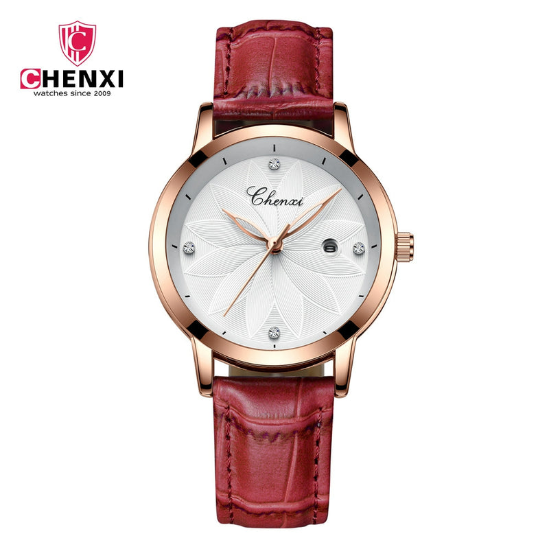 Chenxi Fashion Designer Ladies Luxury Leather Strap Watches CX-303L - Red Gold - Tuzzut.com Qatar Online Shopping