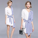 Women’s Summer Fashion Party Elegant Stitching Striped Irregular Shirt Bow Tie Loose  Dresses - Tuzzut.com Qatar Online Shopping