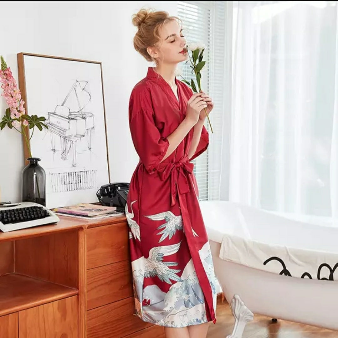 Women's Fashion Kimono Robe Summer Nightgown Rayon Bathgown Sleepwear Women's Fashion Kimono Robe Summer Nightgown Rayon Bathgown Sleepwear