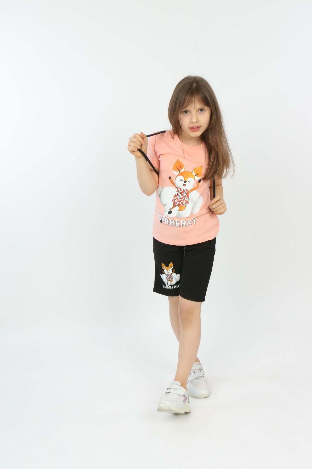 Girls Top Short Burberry 3pcs Set - Pink TK1120 Girls Top Short Burberry 3pcs Set - Pink TK1120