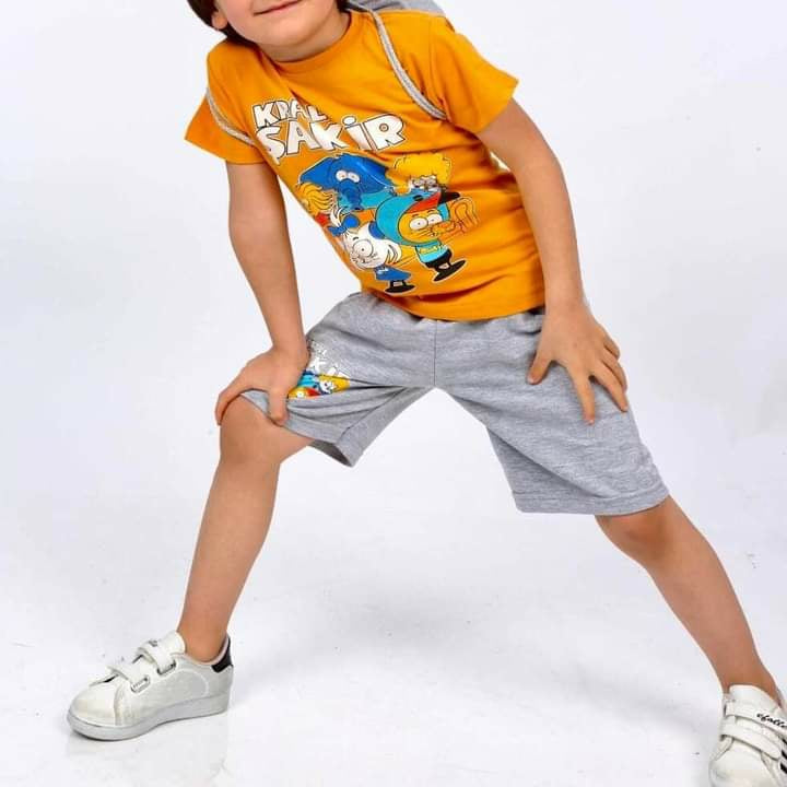 Boys T-shirt Short Kral Şakir 3pcs Set - Yellow TK3310 Boys T-shirt Short Kral Şakir 3pcs Set - Yellow TK3310