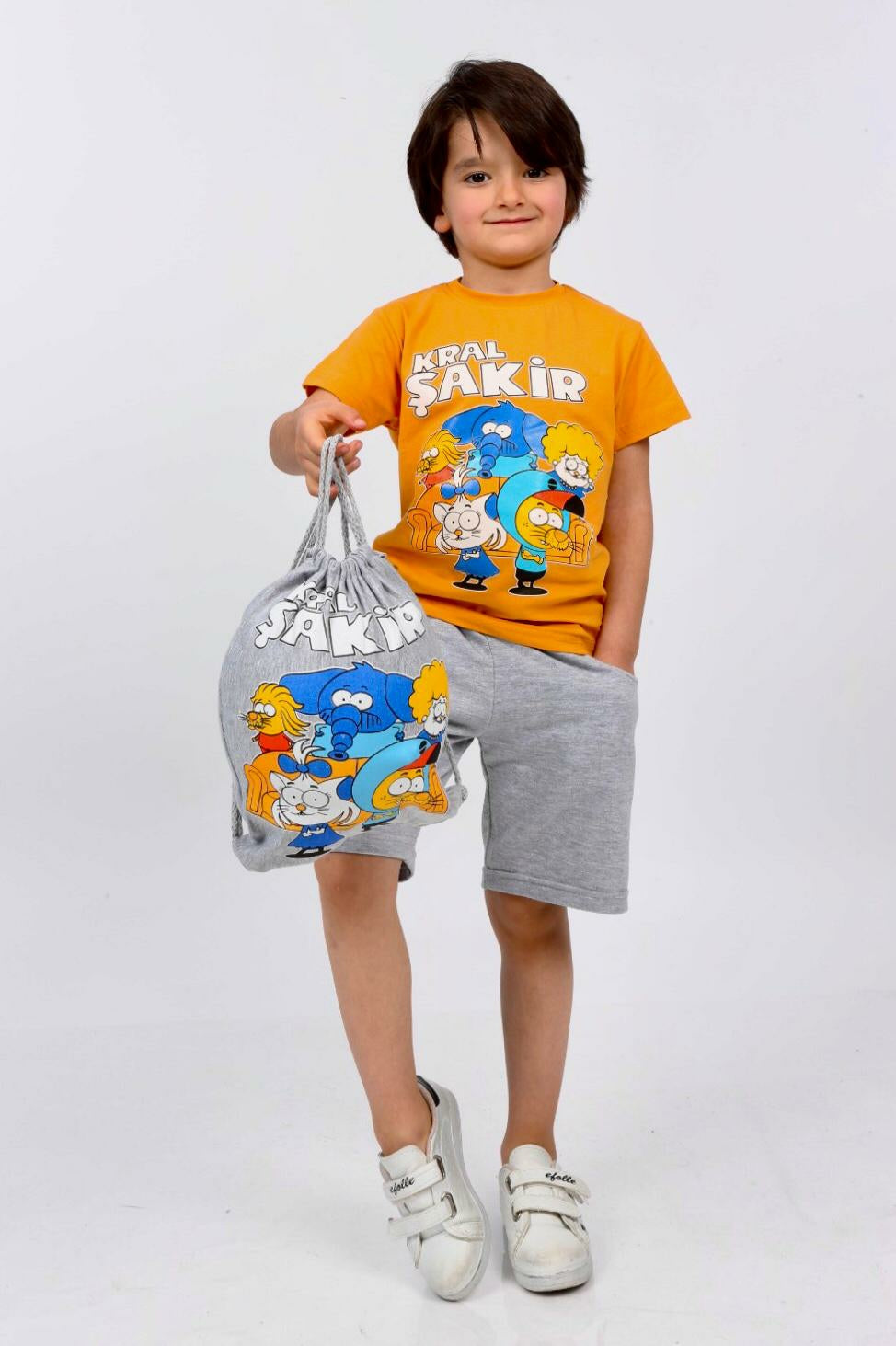 Boys T-shirt Short Kral Şakir 3pcs Set - Yellow TK3310 Boys T-shirt Short Kral Şakir 3pcs Set - Yellow TK3310
