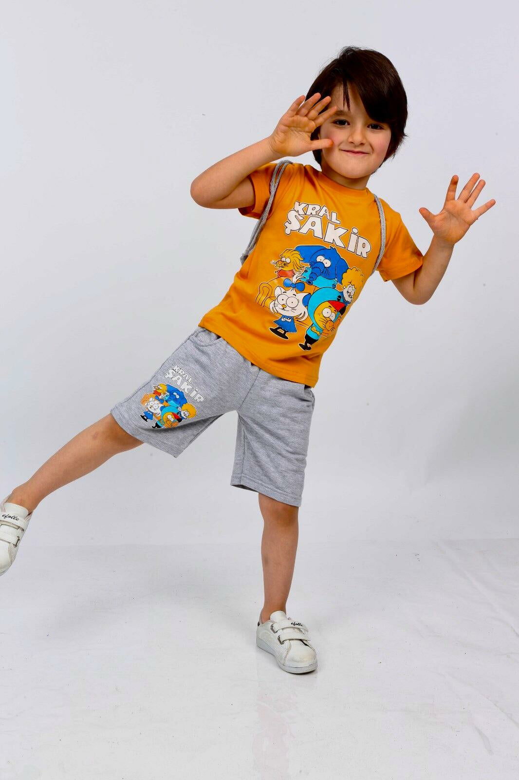 Boys T-shirt Short Kral Şakir 3pcs Set - Yellow TK3310 Boys T-shirt Short Kral Şakir 3pcs Set - Yellow TK3310