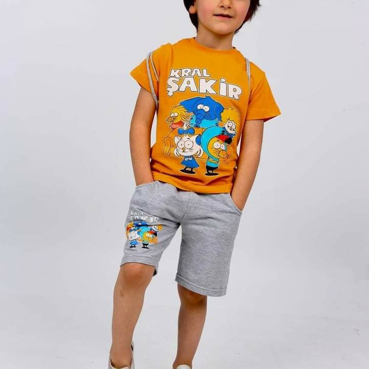 Boys T-shirt Short Kral Şakir 3pcs Set - Yellow TK3310 Boys T-shirt Short Kral Şakir 3pcs Set - Yellow TK3310