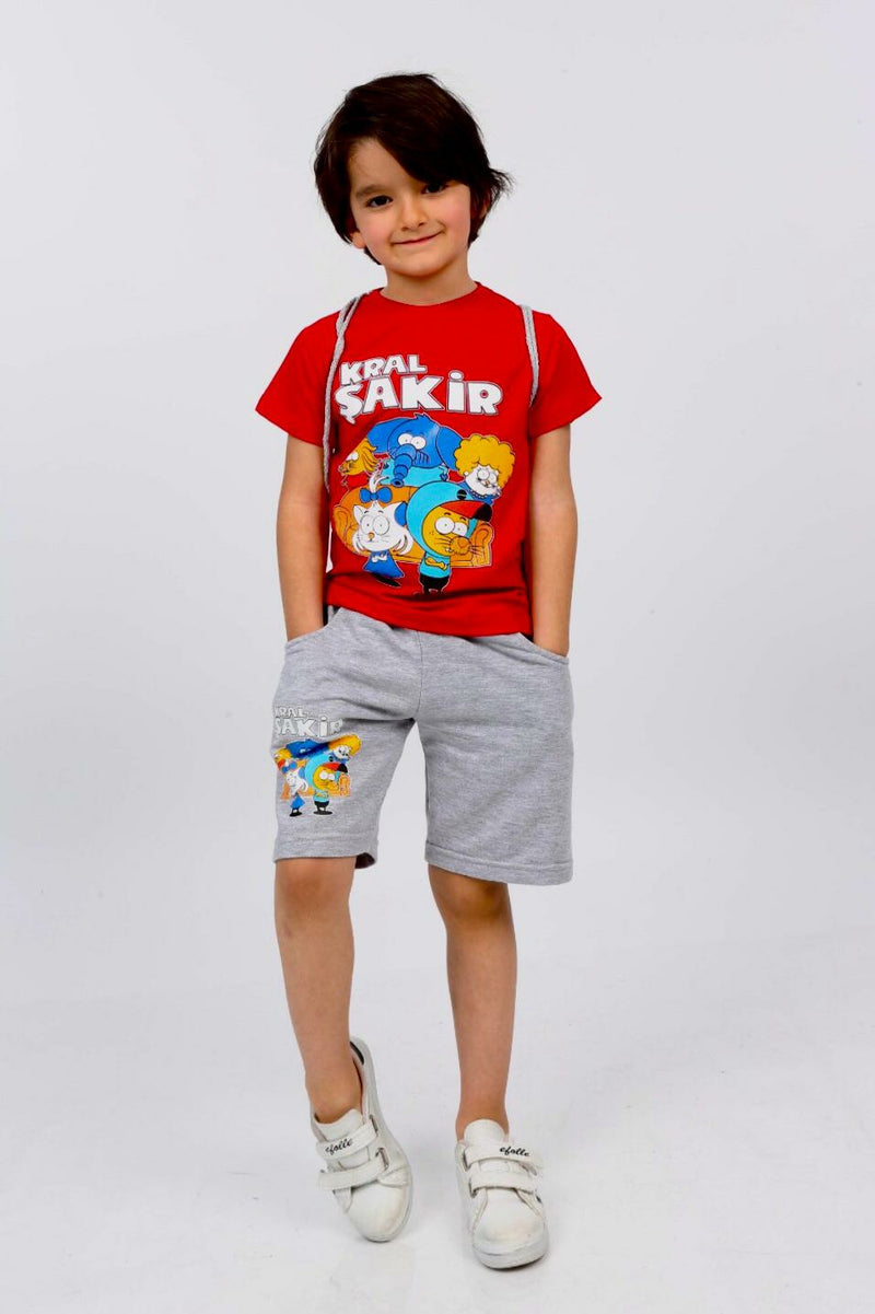 Boys T-shirt Short Kral Şakir 3pcs Set - Red TK3320 - Tuzzut.com Qatar Online Shopping