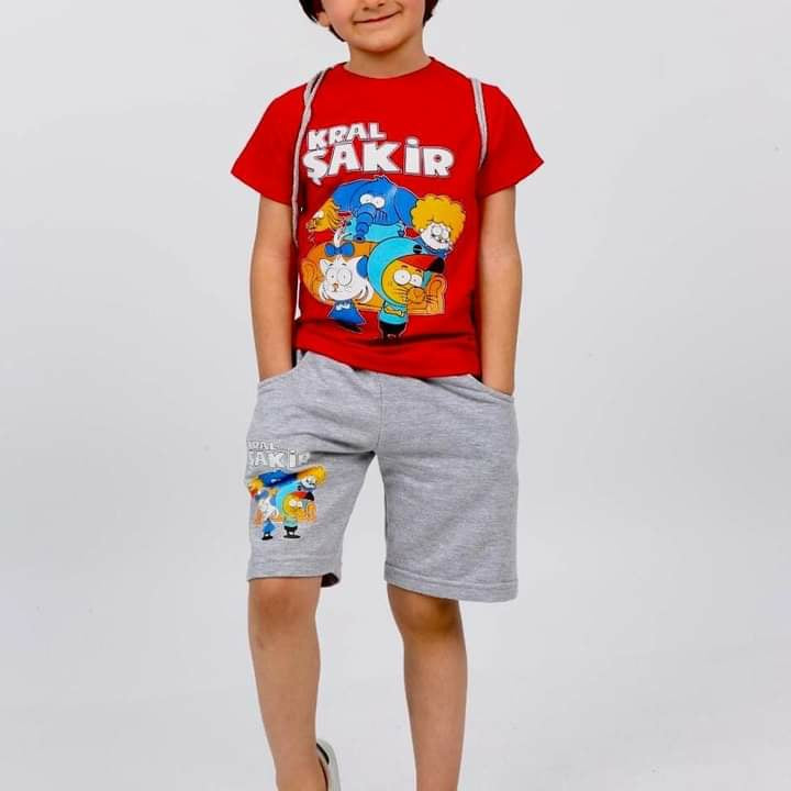 Boys T-shirt Short Kral Şakir 3pcs Set - Red TK3320 - Tuzzut.com Qatar Online Shopping